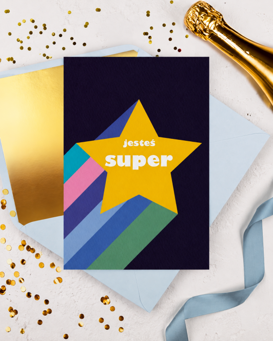 Kartka z gwiazdą „jesteś super” z własnymi gratulacjami