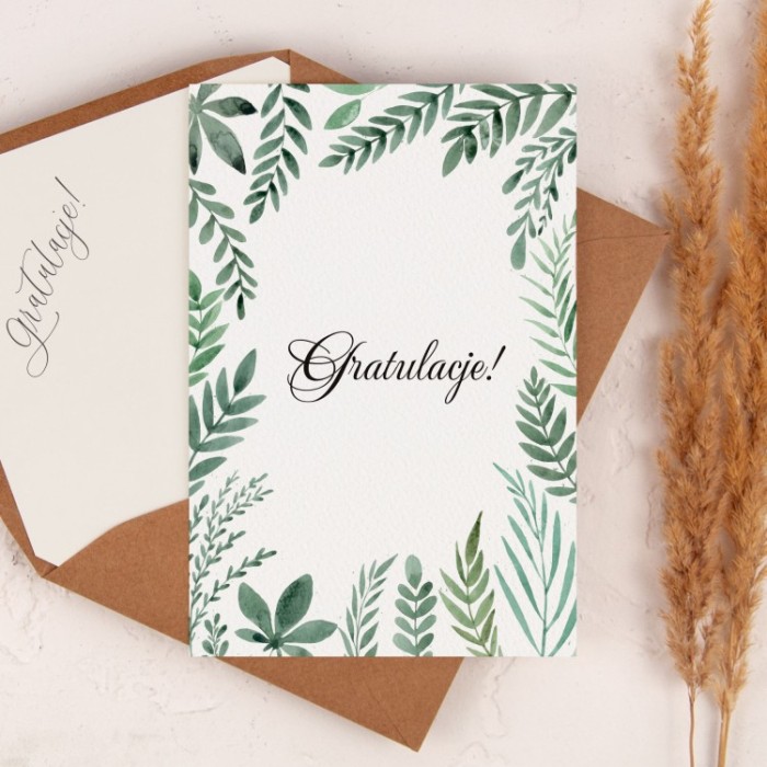 Personalizowana botaniczna kartka na ślub z grafiką zielonych liści – Forest