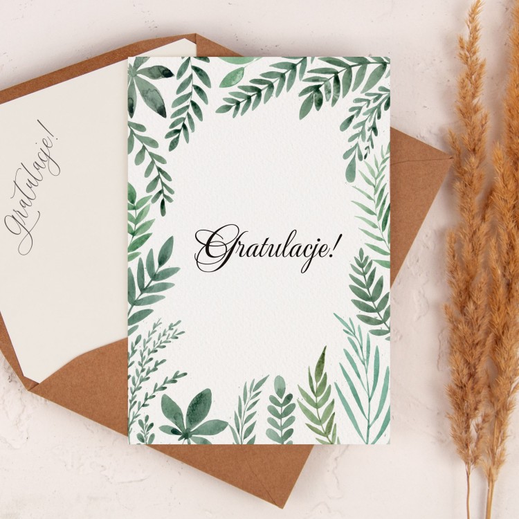 Personalizowana botaniczna kartka na ślub z grafiką zielonych liści – Forest